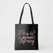 Bid Grote Quote Zwart met Roze Tote Bag (Voorkant)