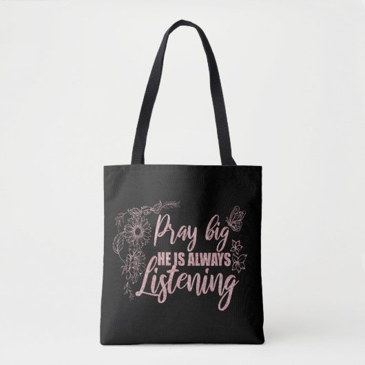 Bid Grote Quote Zwart met Roze Tote Bag (Voorkant)