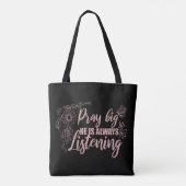 Bid Grote Quote Zwart met Roze Tote Bag (Achterkant)