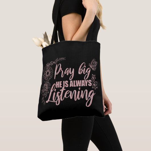 Bid Grote Quote Zwart met Roze Tote Bag (Dichtbij)