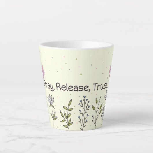 "Bid, laat los, vertrouw" Mok ontwerp (Voorkant)