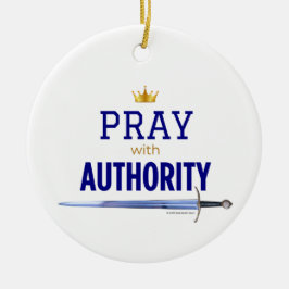 Bid met Autoriteit - Blauw, Keramisch Ornament