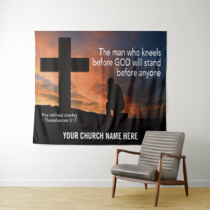 BID ONGESTOPT TE BIDDEN Christelijke Kerk Muurkuns Wandkleed
