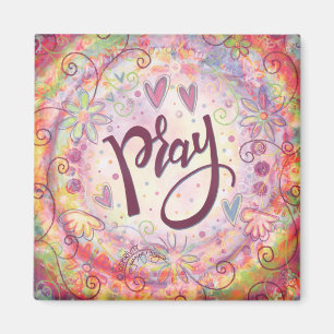 Bid Pray Pink Floral Trendy Inspirerend Faith Magneet