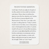 Bid tot einde abortus Pro-life Religieuze Mary Visitekaartje (Achterkant)