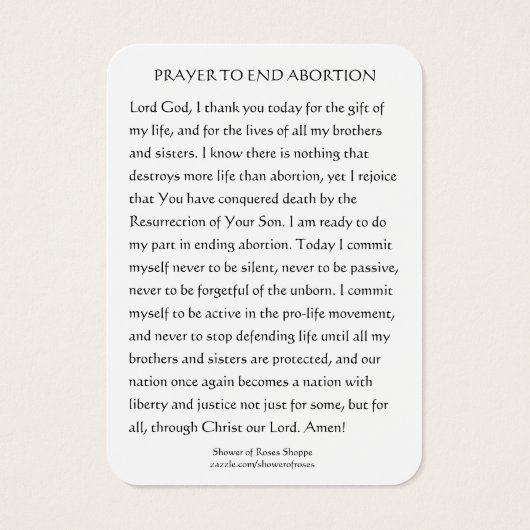 Bid tot einde abortus Pro-life Religieuze Mary Visitekaartje (Achterkant)