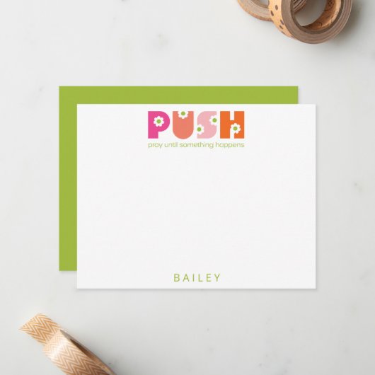 Bid tot er iets gebeurt met roze Sinaasappel Notitiekaartje (Voorkant / Achterkant in situ)