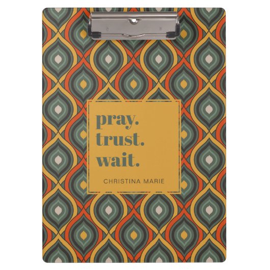 Bid Vertrouwen Wacht Retro Ikat Green Gold Klembord (Voorkant)