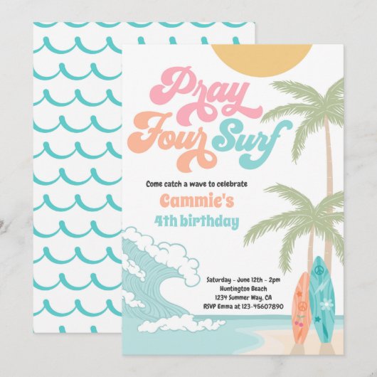 Bid Vier Surf Retro Surf Strand 4e Verjaardag Kaart (Voorkant / Achterkant)