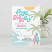 Bid Vier Surf Retro Surf Strand 4e Verjaardag Kaart (Staand voorkant)