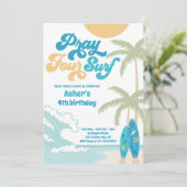 Bid Vier Surf Retro Surf Strand 4e Verjaardag Kaart (Staand voorkant)