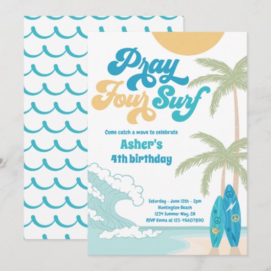 Bid Vier Surf Retro Surf Strand 4e Verjaardag Kaart (Voorkant / Achterkant)