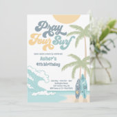 Bid Vier Surf Retro Surf Strand 4e Verjaardag Kaart (Staand voorkant)