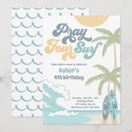 Bid Vier Surf Retro Surf Strand 4e Verjaardag Kaart (Voorkant / Achterkant)