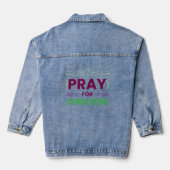 Bid voor de mens denim jacket (Achterkant)