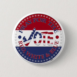 Bid voor het rode, witte en blauwe USA Check Mark  Ronde Button 5,7 Cm