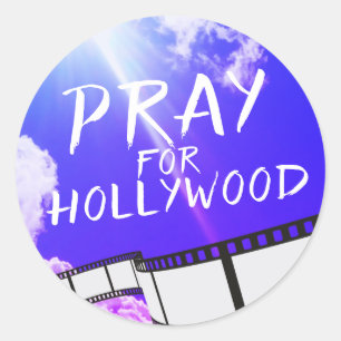 Bid voor Hollywood in Paarse Lucht Ronde Sticker