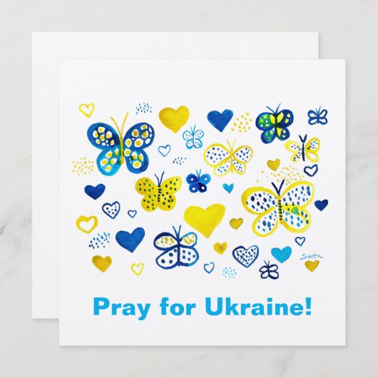 Bid voor Oekraïne! Waterverf Vlinders en Hart (Voorkant / Achterkant)