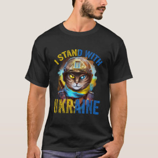 Bid voor steun Oekraïense kat soldaat Sta met T-shirt
