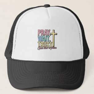 Bid Wacht Vertrouw Kruis Christelijk Vintage Trucker Pet