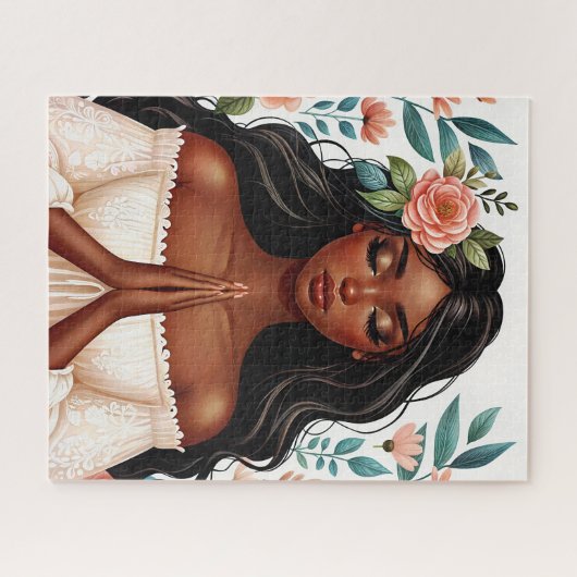 Bidden Afro-Amerikaanse Vrouw Bloemenkunst Legpuzzel (Horizontaal)
