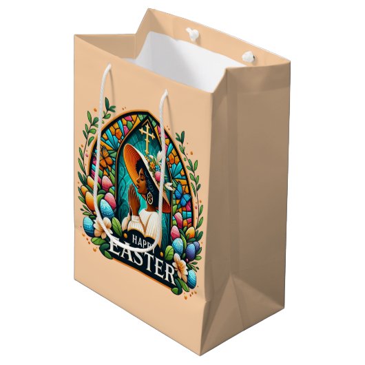 Bidden Afro-Amerikaanse vrouw religieuze Pasen Medium Cadeauzakje (Voorkant Gekanteld)