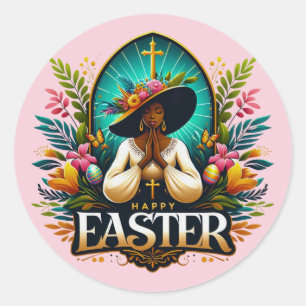 Bidden Afro-Amerikaanse vrouw religieuze Pasen Ronde Sticker