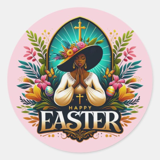 Bidden Afro-Amerikaanse vrouw religieuze Pasen Ronde Sticker (Voorkant)