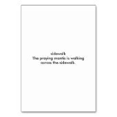 Bidden bidsprinkhaan lopen op stoep, flashcards kaart (Achterkant)