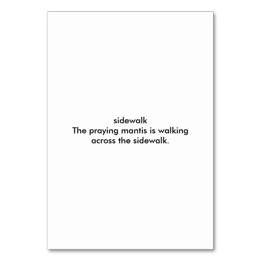 Bidden bidsprinkhaan lopen op stoep, flashcards kaart (Achterkant)