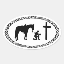 Bidden Cowboy Cross Euro Stijl Ovale Sticker