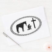 Bidden Cowboy Cross Euro Stijl Ovale Sticker (Envelop)