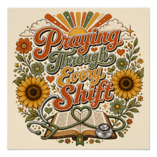 Bidden door elke dienst Retro zonnebloem verpleegs Perfect Poster