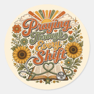 Bidden door elke dienst Retro Zonnebloem Verpleegs Ronde Sticker