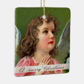 Bidden Engel met Kerstmis Banner Keramisch Ornament (Rechts)