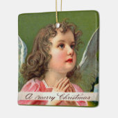 Bidden Engel met Kerstmis Banner Keramisch Ornament (Links)