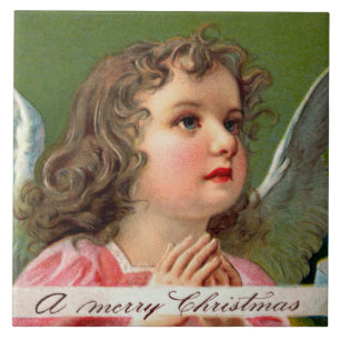 Bidden Engel met Kerstmis Banner Tegeltje