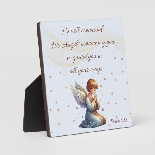 Bidden Engel met Psalm 91:11 Fotoplaat (Voorkant)