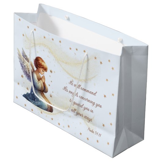 Bidden Engel met Psalm 91:11 Gift Bag Groot Cadeauzakje (Voorkant Gekanteld)