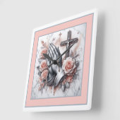 Bidden Handen, Kruisbeeld en Rozen Vierkante Klok (Hoek)