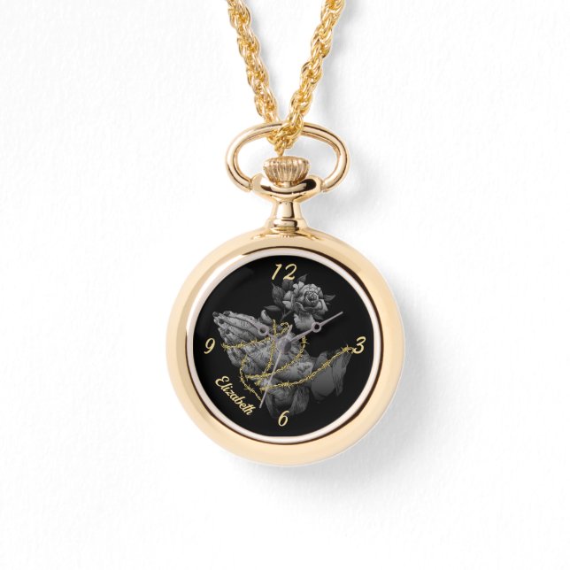 Bidden Handen met Roos en Doornen Horloge (Voorkant)