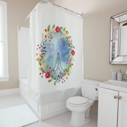 Bidden handen waterverf douchegordijn (In situ)