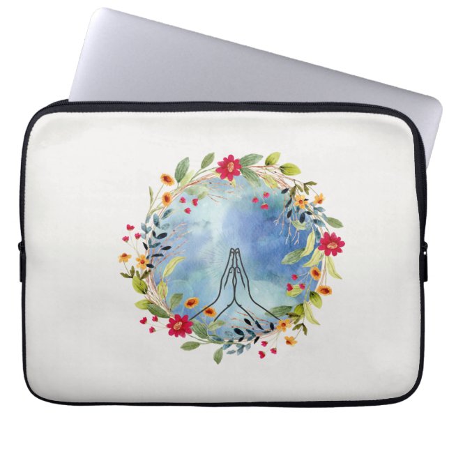 Bidden handen waterverf laptop sleeve (Voorkant)