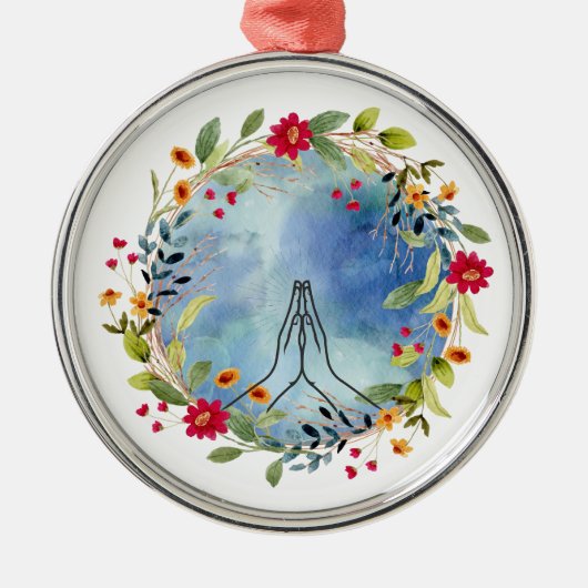 Bidden handen waterverf metalen ornament (Voorkant)