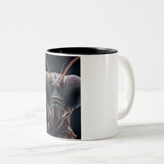 Bidden Mantis Close-up Macro Tweekleurige Koffiemok (Voorkant rechts)