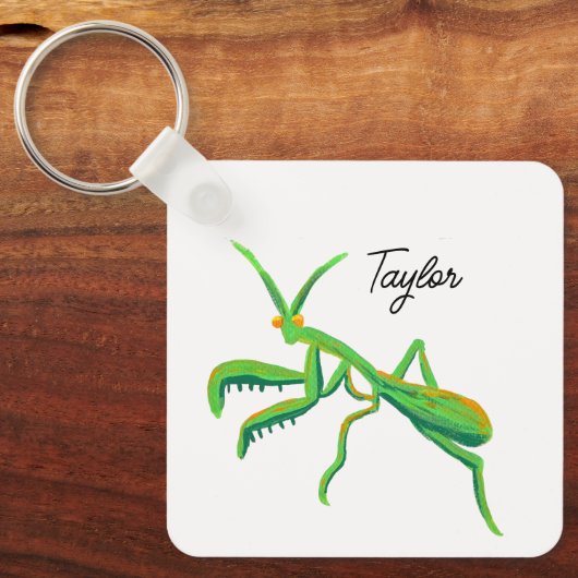 Bidden Mantis in Heldergroen gepersonaliseerd Sleutelhanger (Voorkant)