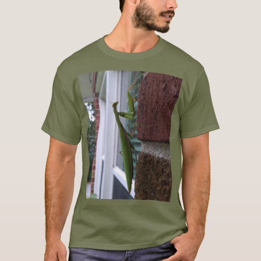 Bidden Mantis op bakstenen muur T-shirt (Voorkant)