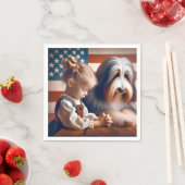 Bidden meisje met Bearded Collie Servet (Insitu)