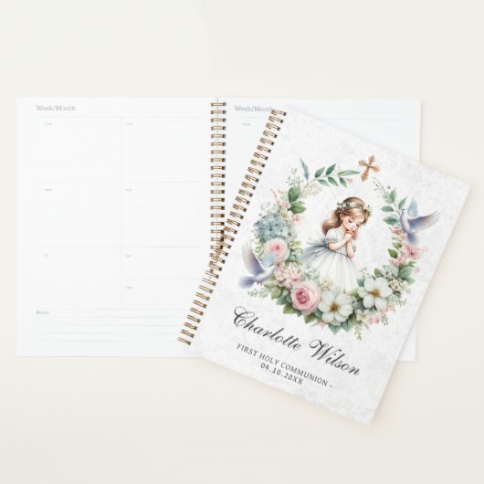 Bidden meisje witte duiven bloemeneerste communie planner (Display)