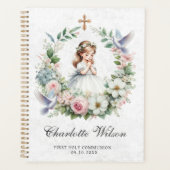 Bidden meisje witte duiven bloemeneerste communie planner (Voorkant)